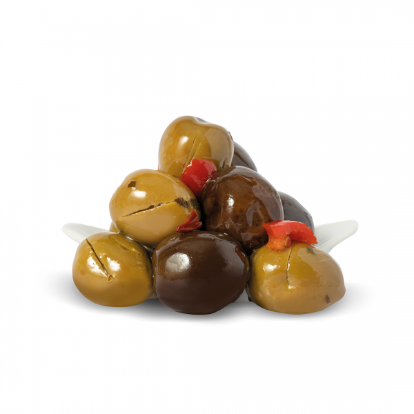 Olive Nere e Verdi condite - schwarze/grüne Oliven gewürzt 300g