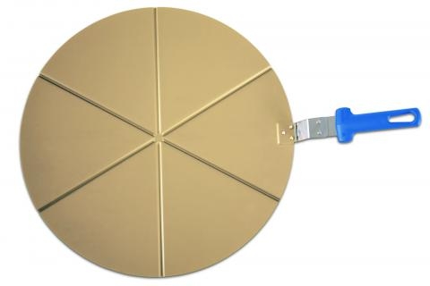 GiMetal - Pizzaschneidebrett Alu Gold mit Griff - 8 Stücke Ø50cm